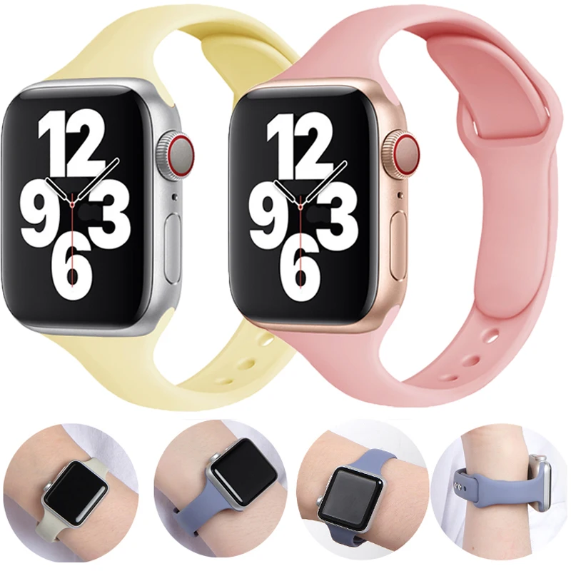 Slim Strap for Apple Watch band 44/45/42/mm 41/38/40mm Silicone Sport Fashion watchband correa bracelet iWatch series 7 6 5 4 se