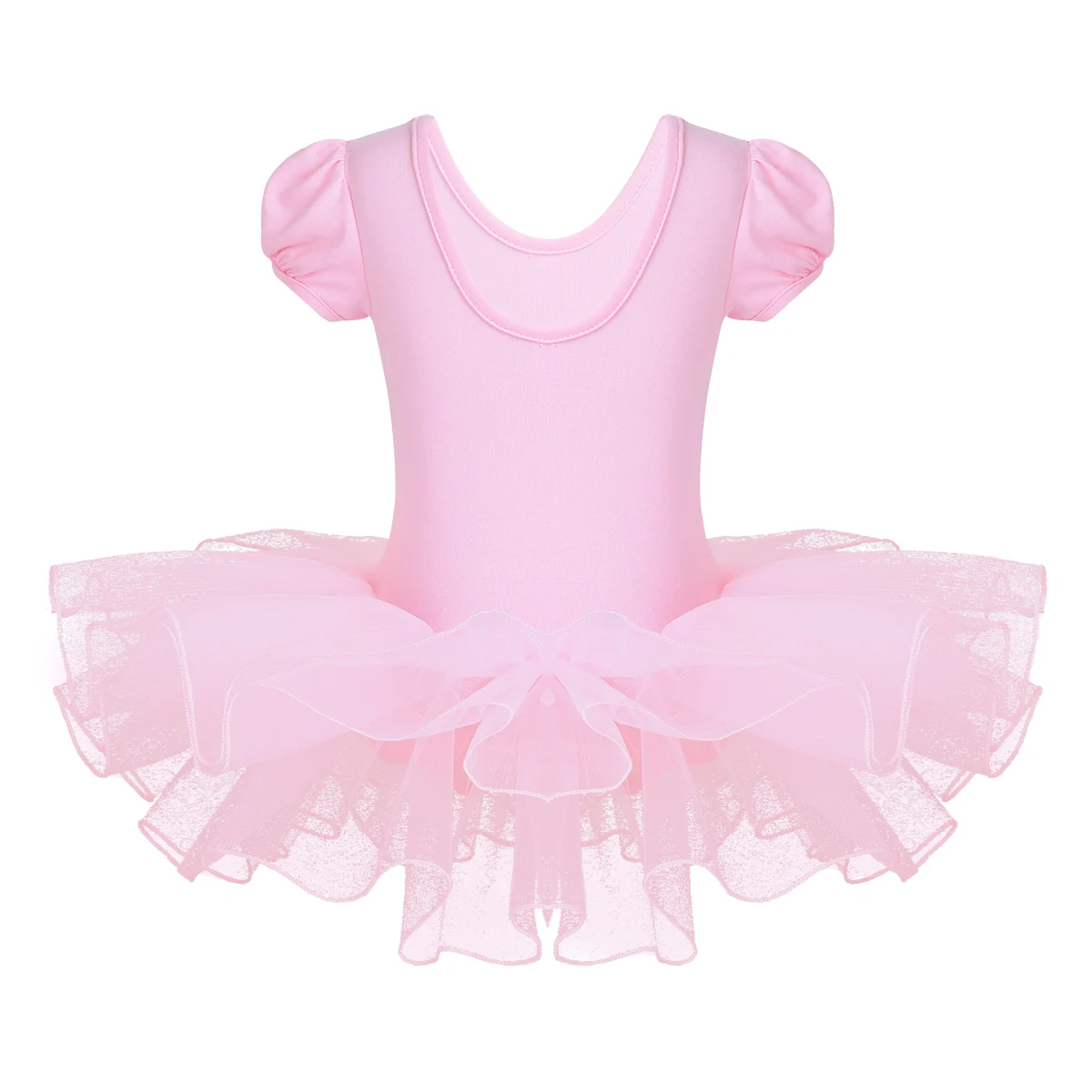 Gymnastics Leotard Girls Ballerna Tutu Dress Kids Mesh Dancewear Short Bubble Sleeves Sparkly Rhinestones Ballet Dance Dress