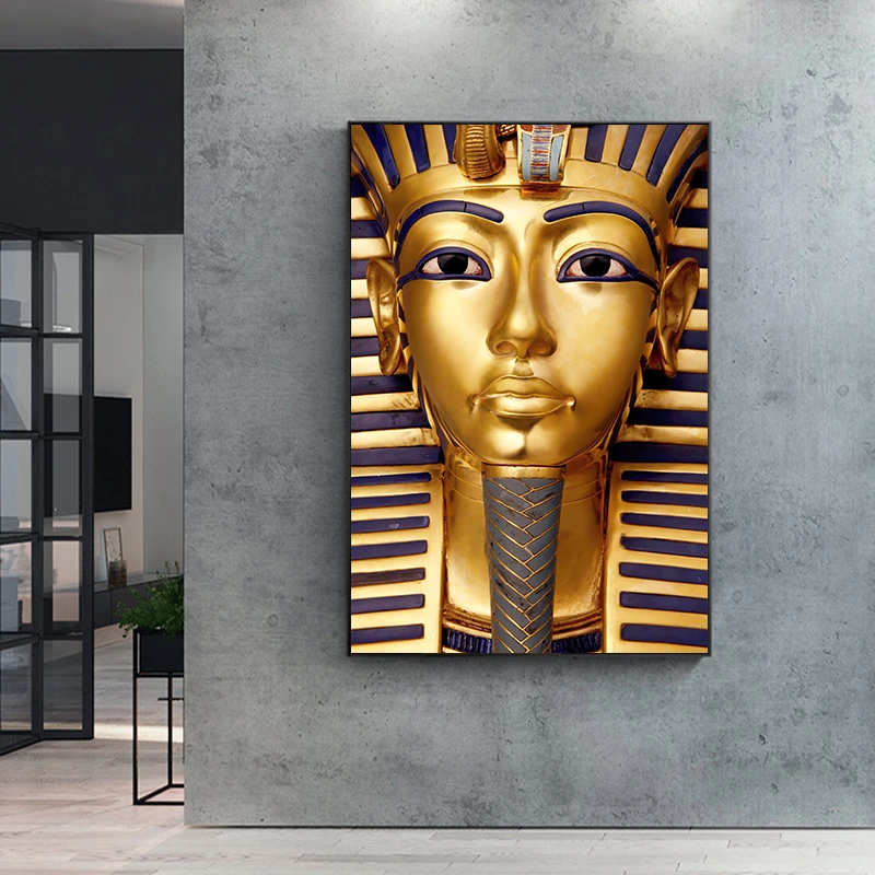 Ancient Egyptian Pharaoh Canvas Painting Posters and Prints Tutankhamun Golden Color Wall Art Pictures for Living Room Decor