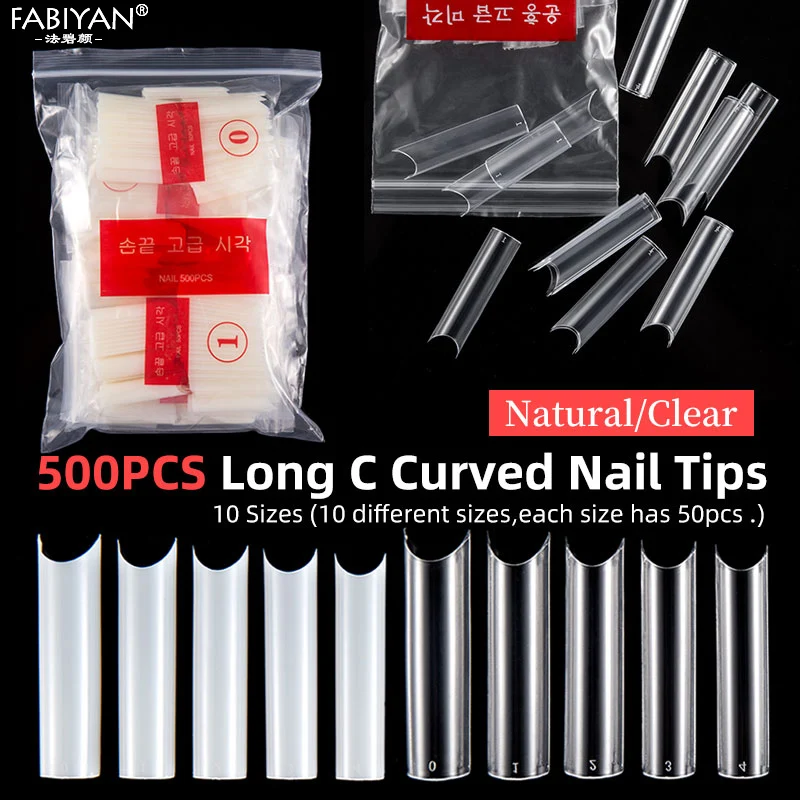 200/500Pcs C Curve XL Long Square Half Cover False Nail Tips Artificial Acrylic UV Gel Manicure Clear Natural DIY Design Tool