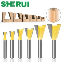 6pcs 6mm Shank 1/4 Dovetail Joint Router Bits Set 14 Degree Woodworking Engraving Bit Milling Cutter for Wood