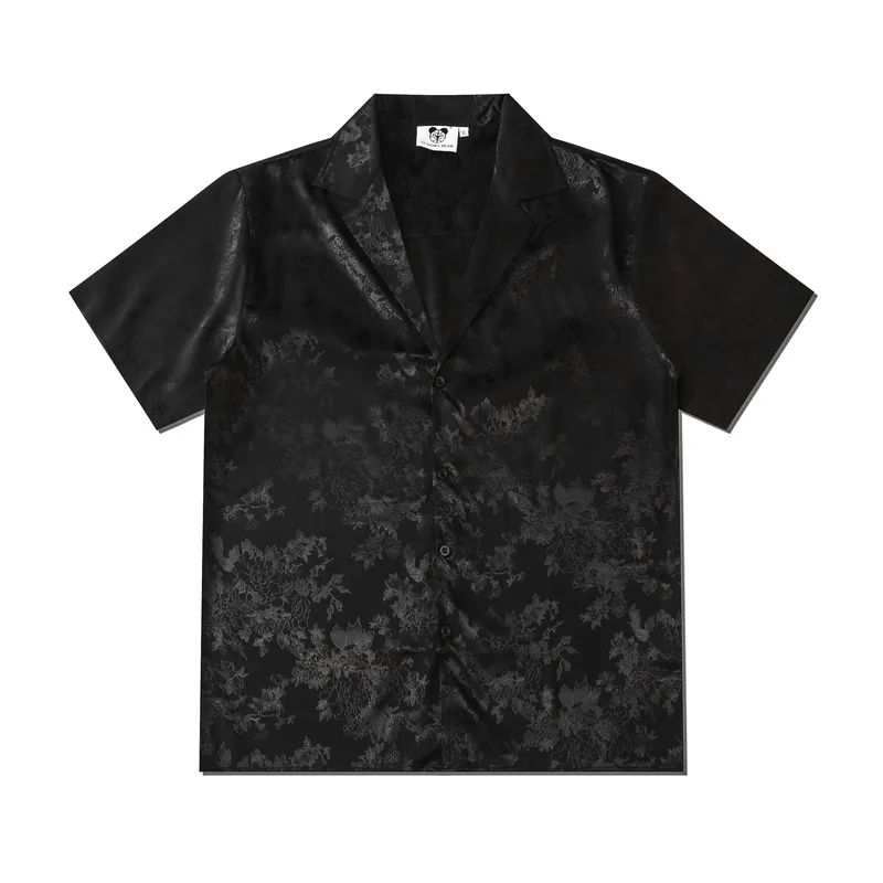 

Summer New Men Casual Flower Print Shirt Lovers Fashion Short Sleeve Cool Thin Loose Hawaiian Beach Harajuku Lapel Shirts Black