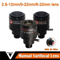 Objectif varifocal avec filtre IR, monture M12, mise au point manuelle et n'aime pour caméra CCTV, vue longue distance, 2.8-12mm, 9-22mm, 6-22mm