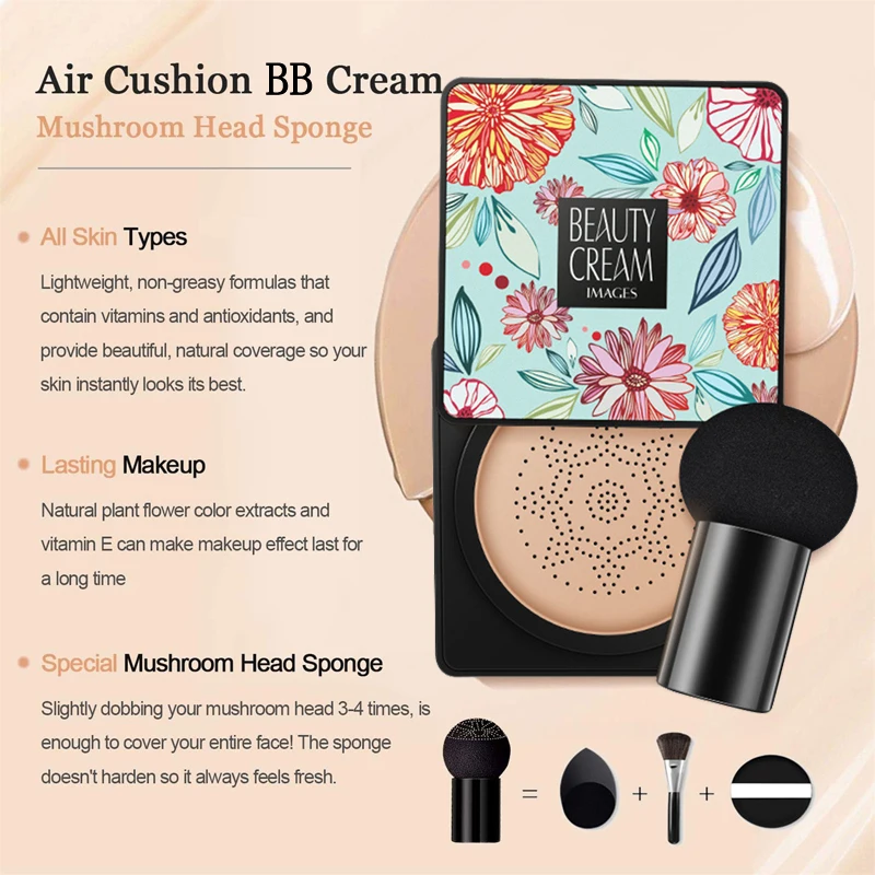 BB Mushroom Head Air Cushion Compact Foundation CC Cream Make Up Concealer for Dark Skin Whitening Korean Makeup Face Pendant