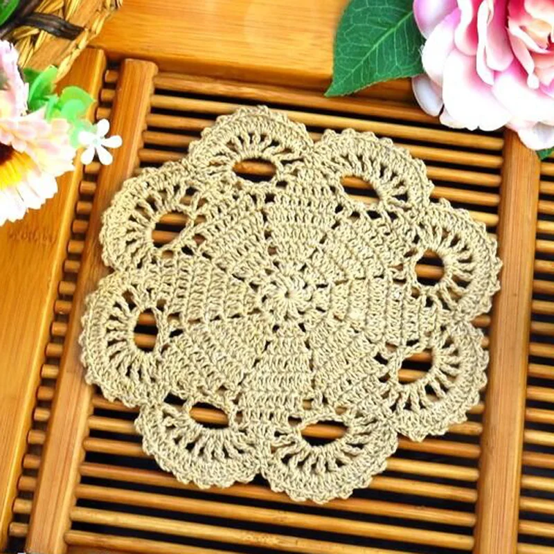 20CM  Lace Cotton Placemat Cup Dining Coaster Mug Kitchen Christmas Table Place Mat Cloth Crochet Coffee Tea Doily Felt Pad