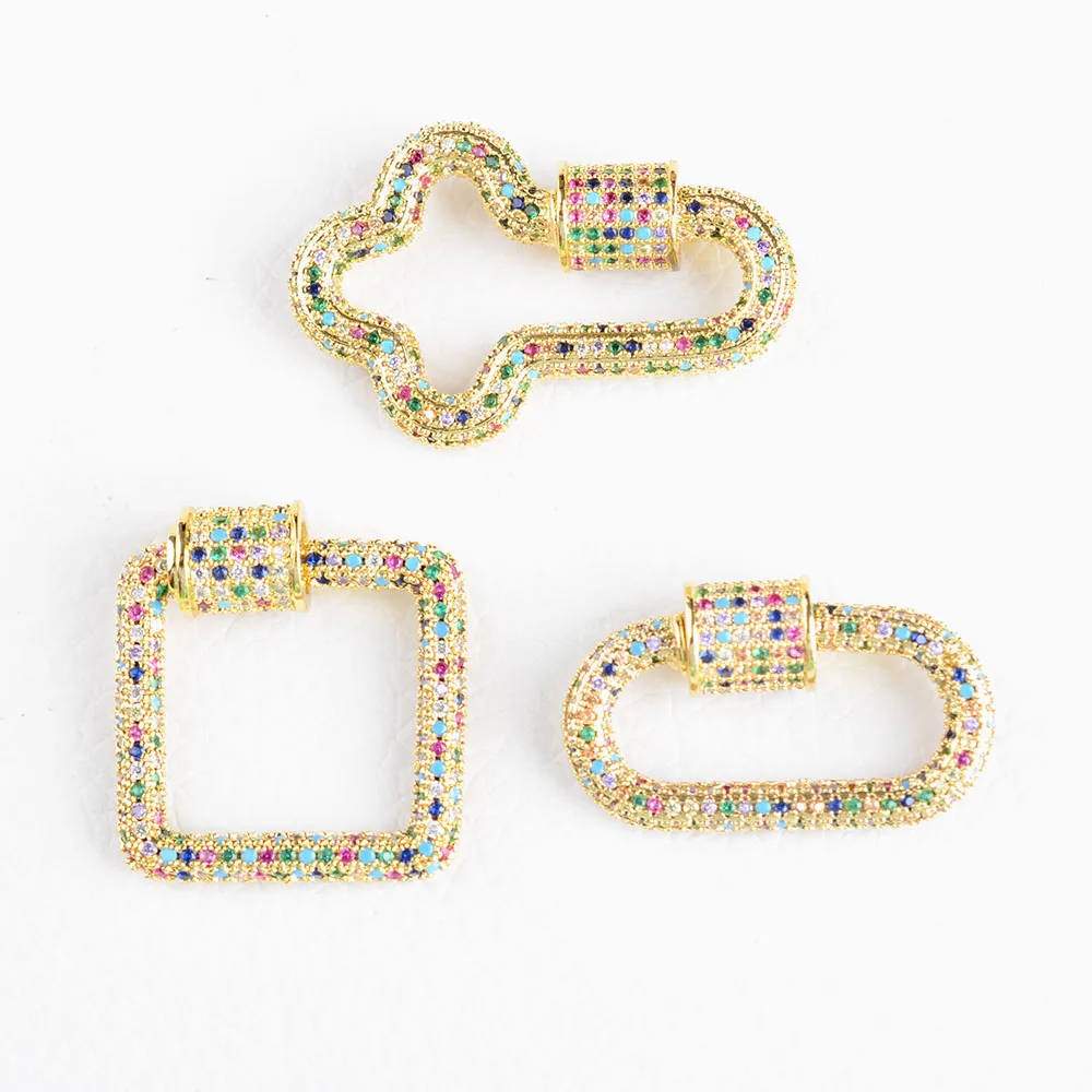 2PCS, Rainbow Crystal Zirconia Clasp Cross /Oval/Square Shaped Lock Carabiner Pave Lock Jewelry Findings