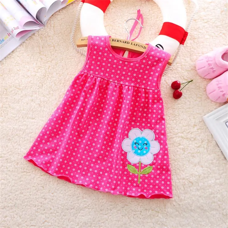 Summer Infant Baby Girls Cotton Colorful Dress Embroidered Sleeveless Princess Dress Cute Simple Dot Girls Clothes 0-24 Months