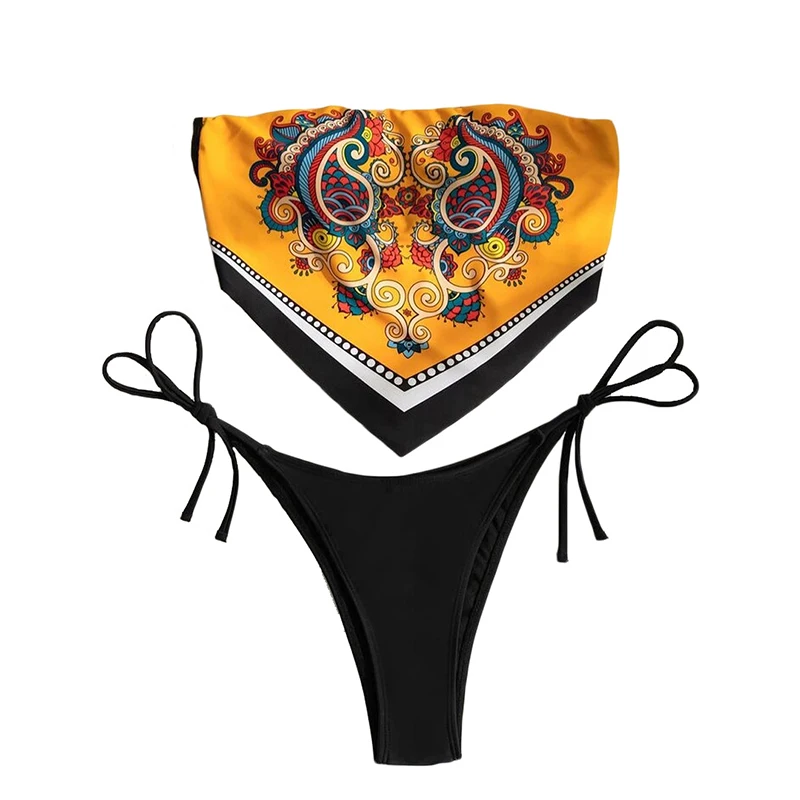 Nowy Paisley wzór druku Design z frędzlami chusteczka zestaw Bikini damski strój kąpielowy