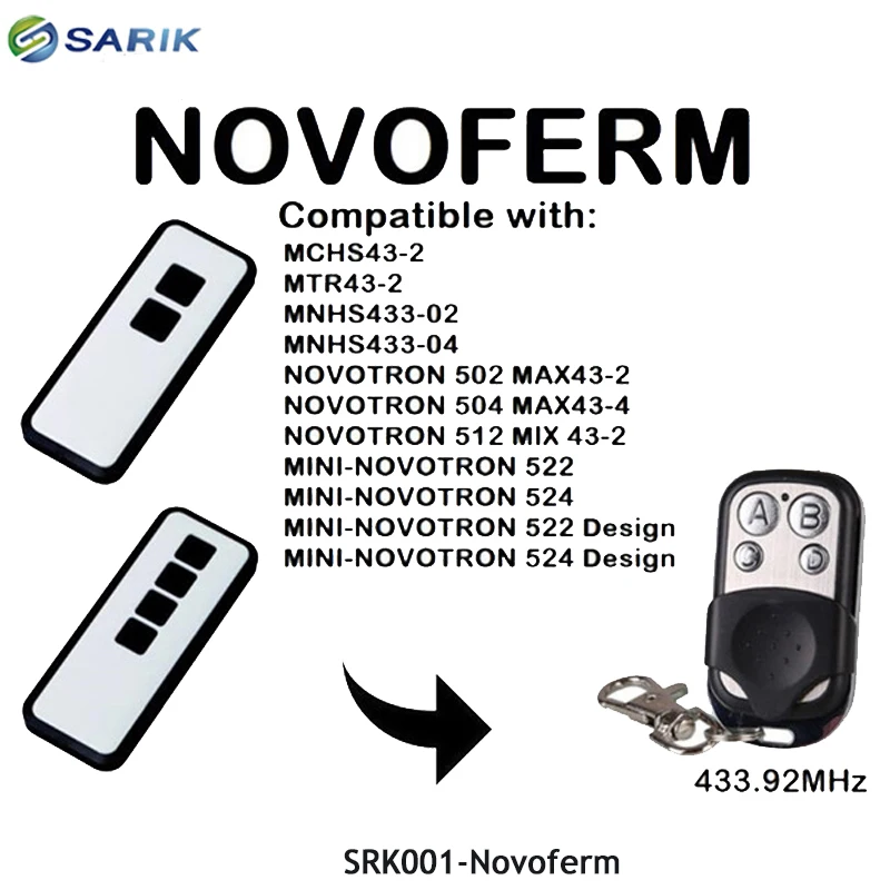 NOVOFERM NOVOTRON 312, NOVOFERM MCHS43-2 transmitter garage door remote control rolling code 433.92