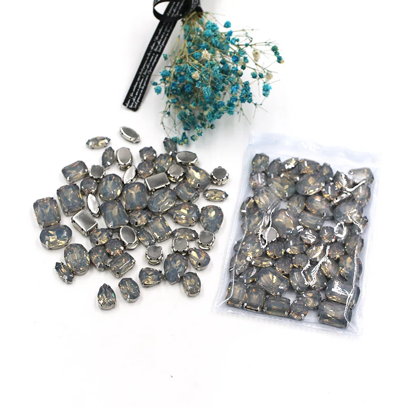 Free shipping 50pcs / bag mixed shape resin Gray rhinestones faltback sew on rhinestone clothing earrings necklace accessories