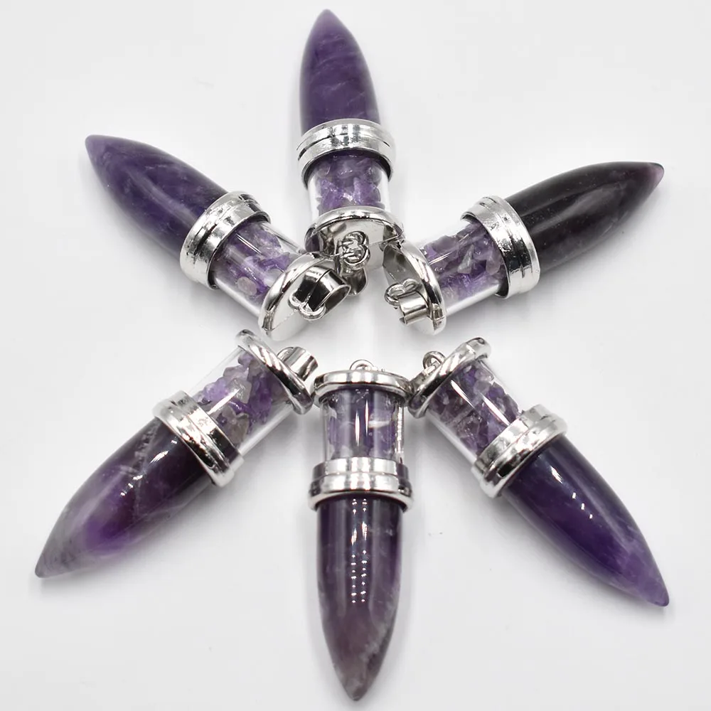 

2021 fashion top quality natural stone amethysts bullet shaped pillar charms point Pendants 16x50mm Wholesale 6pcs/lot free