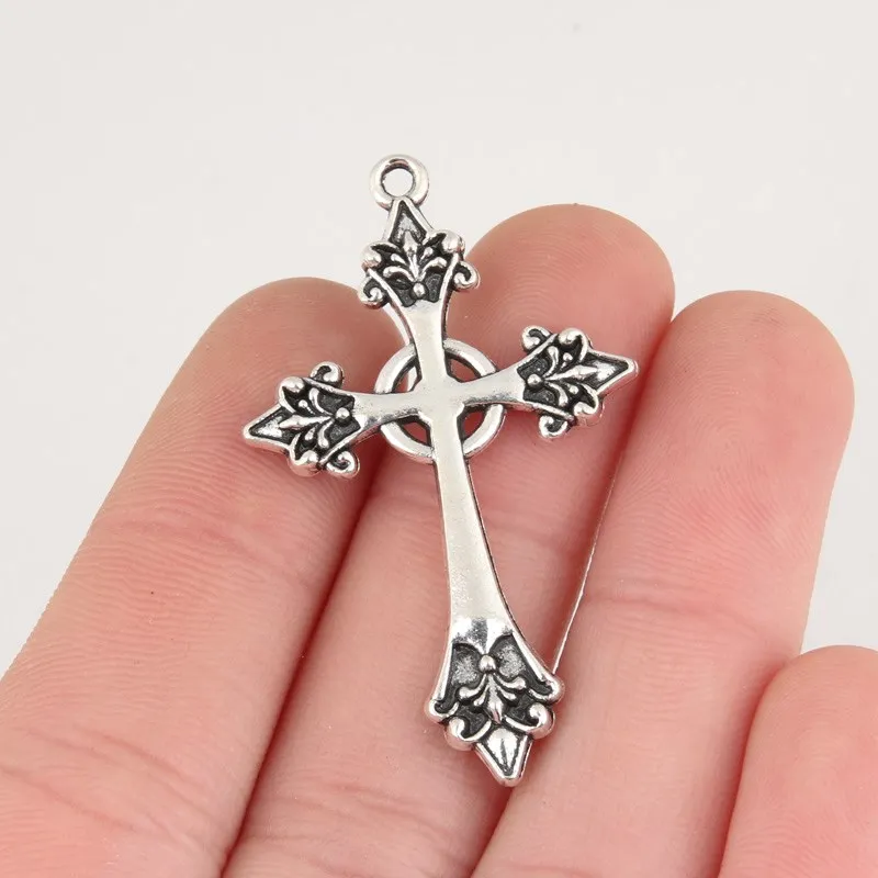 15pcs Silver Color 43x26mm Jesus Cross Charms Religious Faith Pendant Fit DIY Jewelry Making Handcrafted Accessories