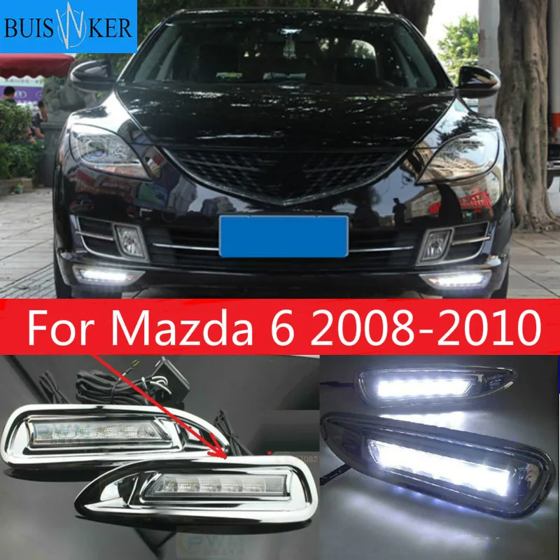 

Car 2pcs for Mazda 6 Mazda6 2008 2009 2010 LED DRL Daytime Running Light Daylight headlight fog lamp cover car-Styling