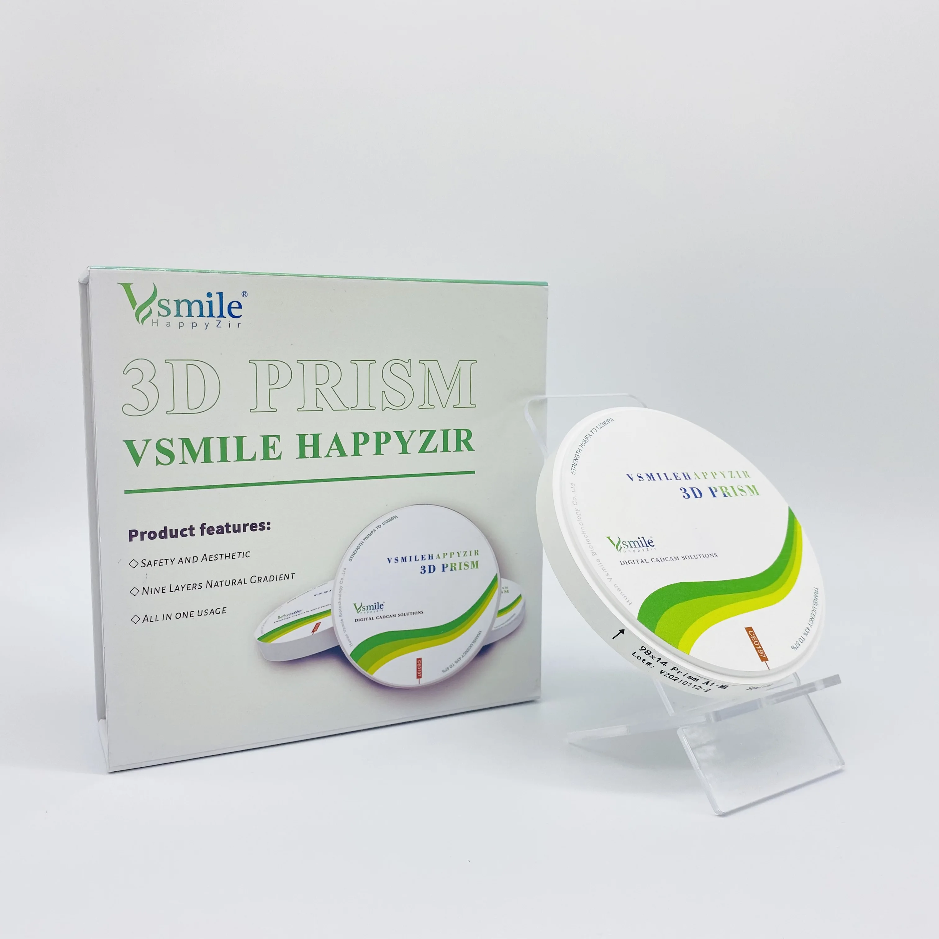 Vsmile Prism 3D Multilayer Dental Zirconia Block With 16 Pre-shaded 98mm multilayer dental zirconia