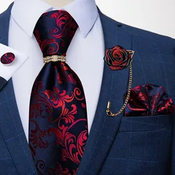 Nuovo Designer blu rosso cravatte Paisley per uomo festa nuziale cravatta cravatta di lusso anello spilla 100% cravatta di seta Set regalo per uomo DiBanGu