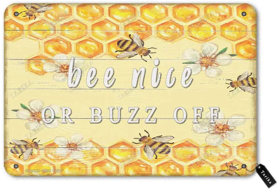 

Bee Nice Or Buzz Off with A Sunflower 20X30 cm Tin Vintage Look Decoration Plaque Sign for Home Room Farmhouse Garden Outdoor