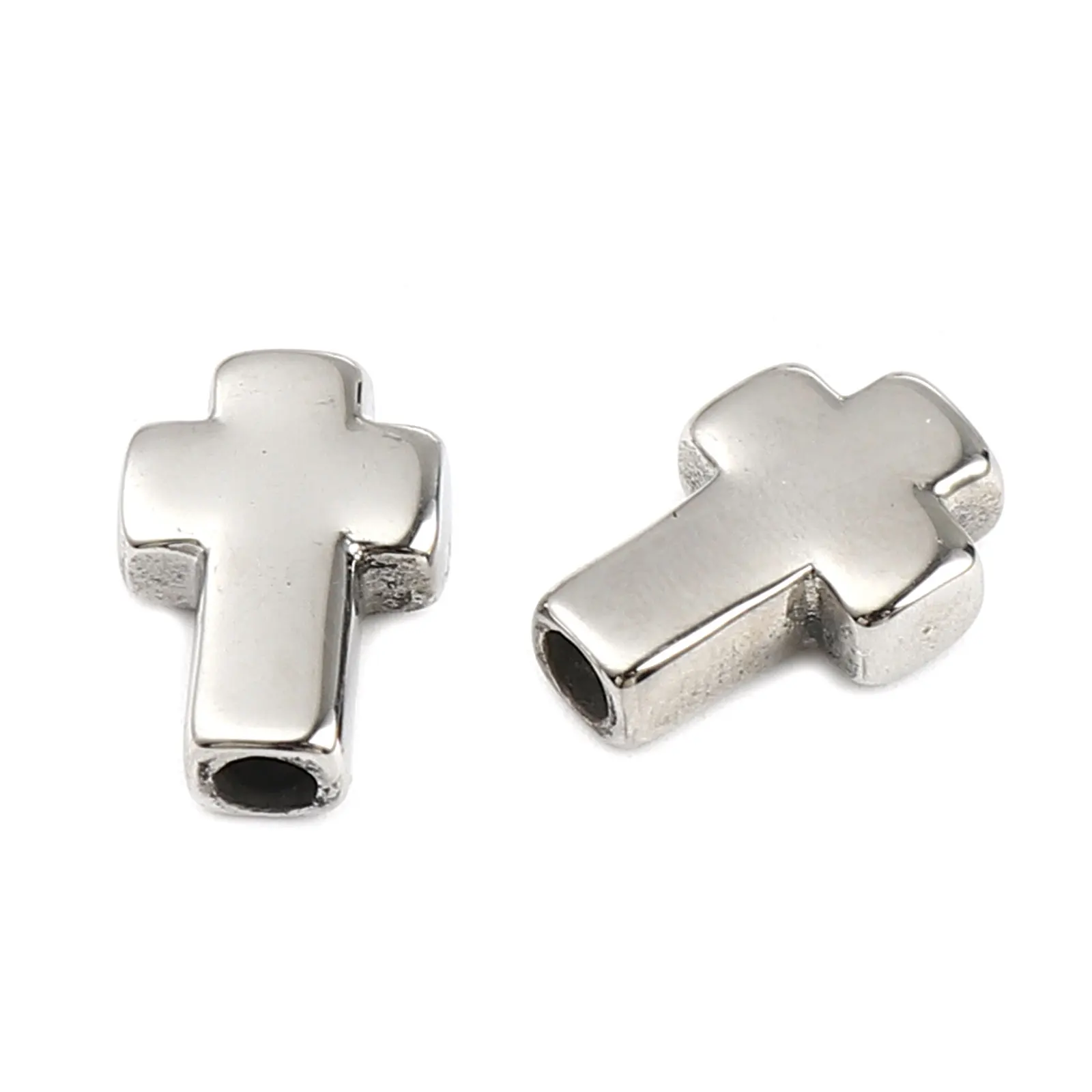 1PC Stainless Steel Religious Beads Cross Silver Color DIY Findings 14mm x 10mm, Hole: Approx 2.7mm