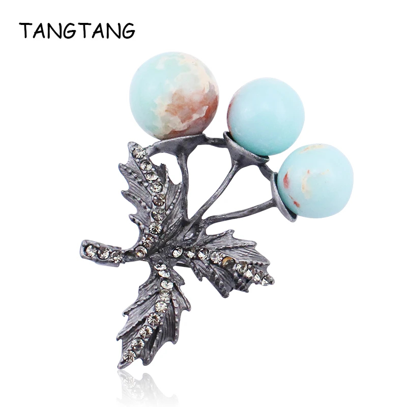 TANGTANG Rhinestone Flower Brooch Pin For Women Nature Stone Pendant Brooch Vintage Retro Jewelry Pins Hot Sale Elegant Bijoux