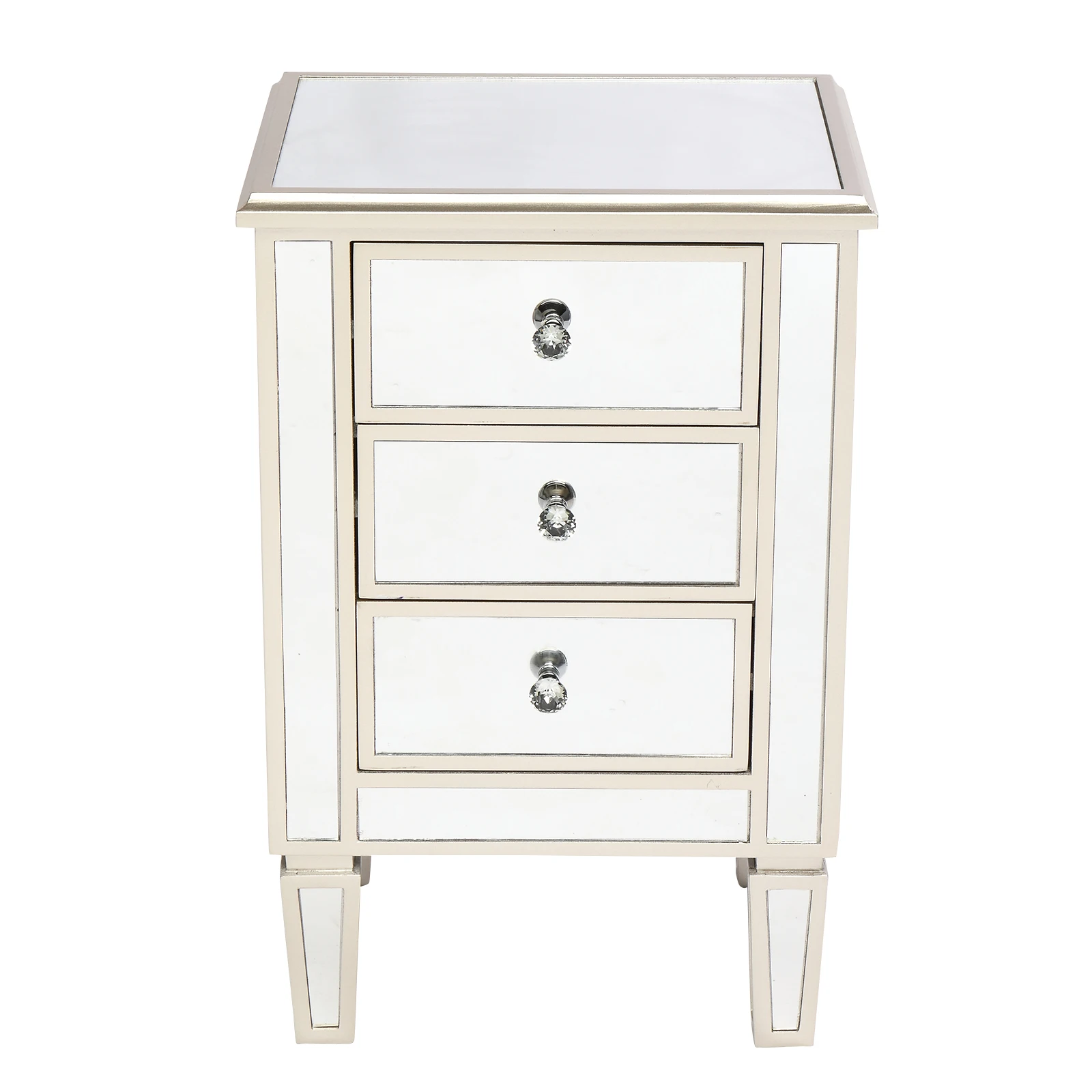 FCH 40x30x61CM Mirrored Nightstand 3-Drawers Bedside Cabinet MDF Side End Table Silver Rosy Color[US-Depot]