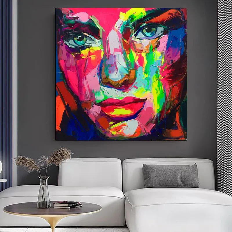 

Francoise Nielly 100% Hand Painted Handmade Knife Face Oil Painting Wall Art Pictures Portrait Figure on Canvas Decoration