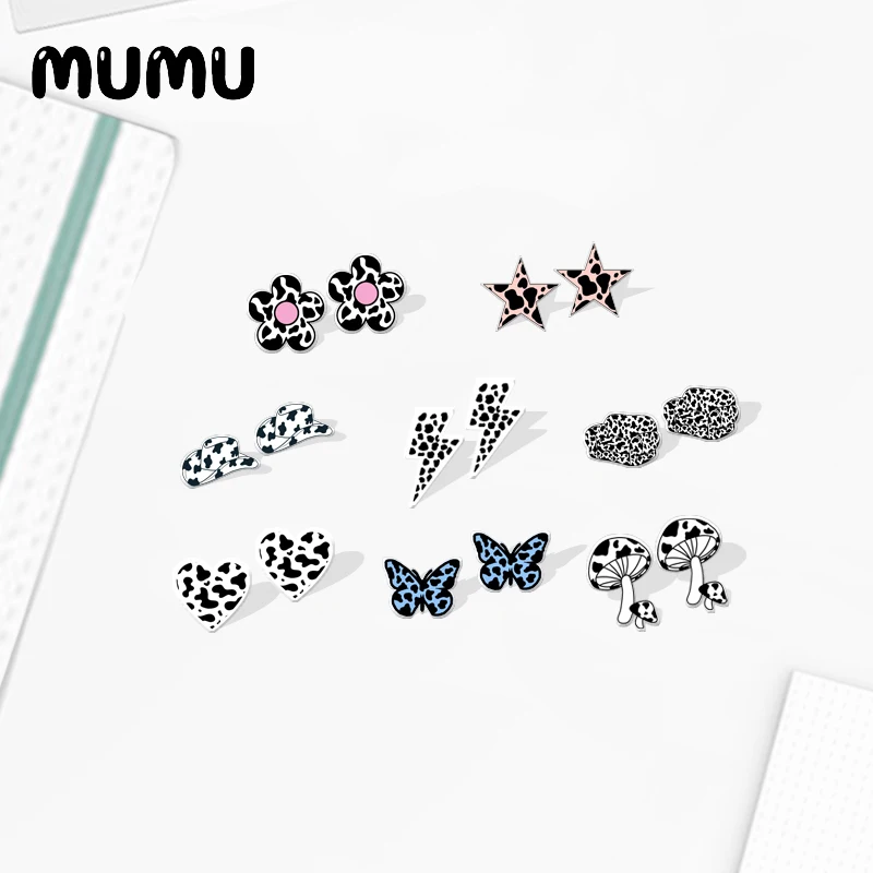 2021 New Cow Print Stud Earring Epoxy Resin Jewelry Black White Acrylic Earrings Handmade Gifts Girl