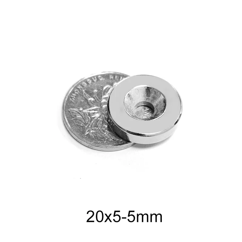 100Pcs 20x5-5 Neodymium Magnet 20mm x 5mm Hole 5mm N35 NdFeB Round Super Powerful Strong Permanent Magnetic imanes Disc 20*5-5