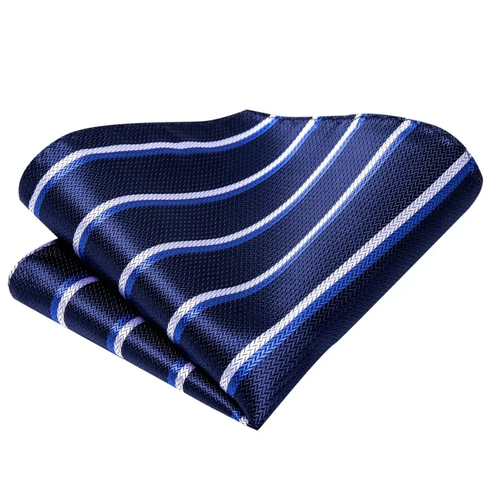 Blue White Striped Silk Wedding Tie For Men Handky Cufflink Gift Men Necktie Set Fashion Design Business Party DropshipingHi-Tie