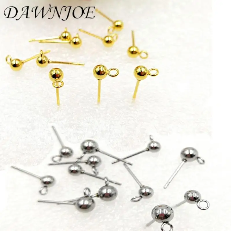 20 pcs/lot 316 Stainless Steel Gold Ball  Earrings Studs 3-6mm DIY Making Drop Earrings Jewelry Supplies  Finding