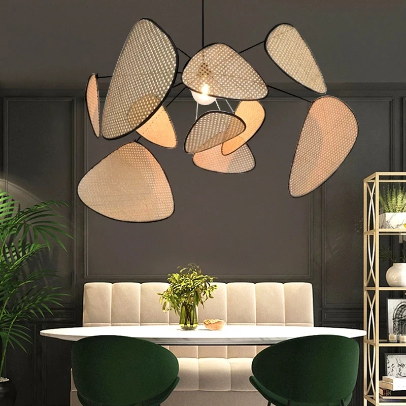 Leaf Grid Rural Hand Made Rattan Pendant lights Southeast Asia Simplicity Living Room Lighting Dining Room Bedroom home Decor