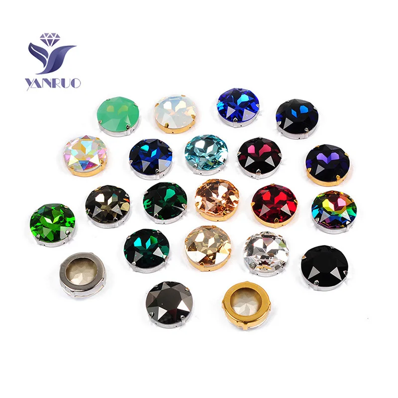 YANRUO 1201 Rivoli 27mm Crystal Vitrail Medium Sew On Stones Large Diamond Round Pointback Rhinestones DIY Craft Clothes