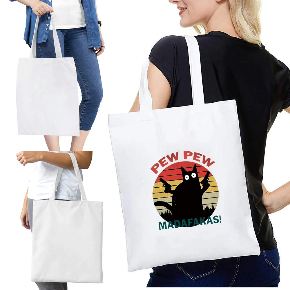 

Women's Shopper Shopping Bags Printed Pew Pattern Female Canvas Shoulder Eco Handbag Tote Reusable Grocery Foldable Bag