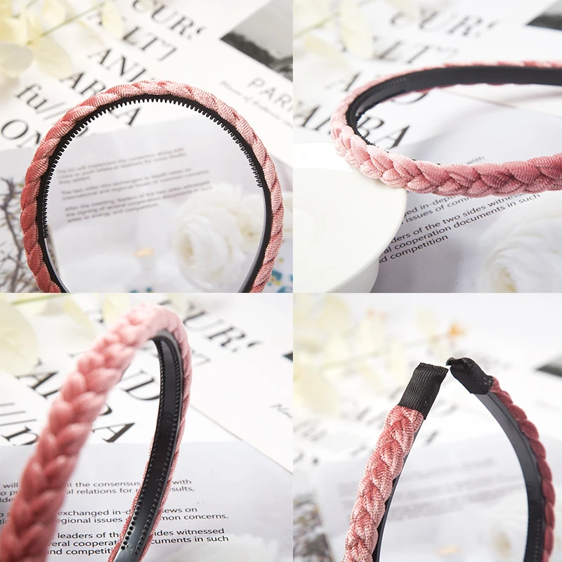 Weaving Hairbands Women Braided Velvet Headbands Hair Hoop Bands Elastic Fashion Bezel Non-Slip Headdress Bezel Hair Accessories