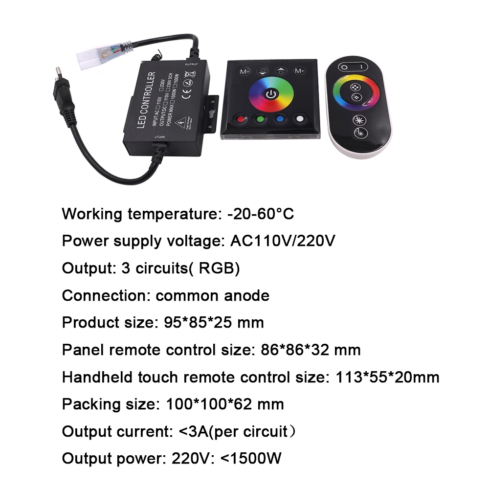 Touch Remote Control Set 220V 110V  RGB RGBW Led Strip Light Power Switch RF Touch Wall Panel Controller Swithing 1500W