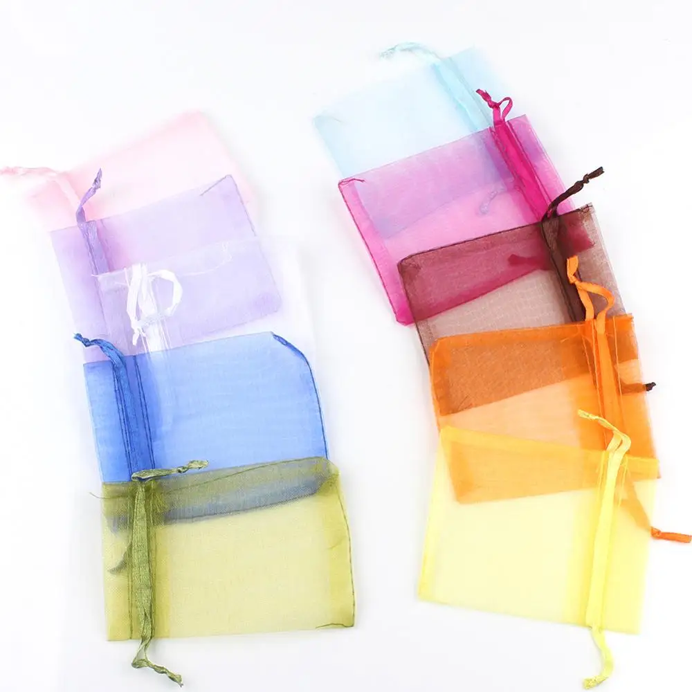 50pcs/lot 5x7cm 7x9cm 9x12cm 10x15cm Drawstring Organza Bags Jewelry Packaging Bags Candy Wedding Bags Wholesale Gifts Pouches