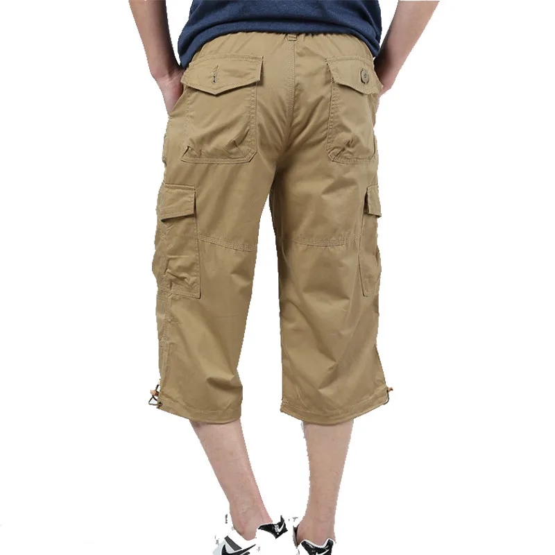 Pantaloncini Cargo lunghi da uomo 2023 estate ginocchio Multi tasca Casual cotone elastico in vita bermuda pantaloni caldi stile militare maschile