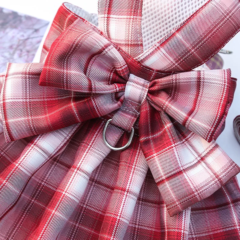 Gitter Hund Kleid Harness Und Leine Set Schöne Pet Hund Kleidung Für Kleine Hunde Chihuahua Rock Französisch Bulldog Welpen Kleid kragen – Detail 19