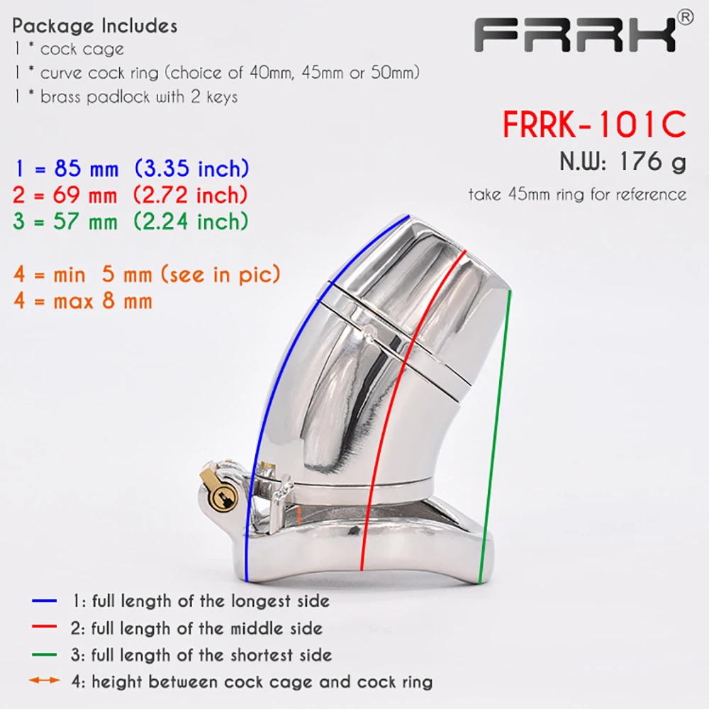 FRRK Male Chastity Device Full Closed Steel Cock Cage BDSM Adult Sex Toys Metal Bondage Belts for Men Shower Head Penis Rings