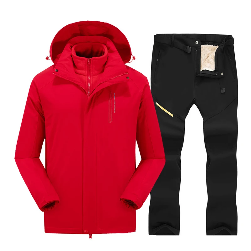 Traje de esquí 3 en 1 para hombre, conjunto de pantalones de esquí de montaña y chaquetas de Snowboard, impermeable, a prueba de viento, cálido,