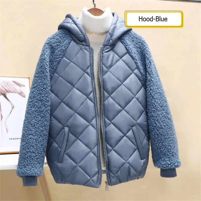 lambswool women\'s jacket short coat winter new hood loose lamb-like wool female cotton coat outwear Lightweight cotton-padded