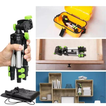 Huepar TPD05 with 3-Way Flexible Pan Head Bubble Level  Screw Mount Aluminum Portable Adjustable Tripod for Laser Level Camera