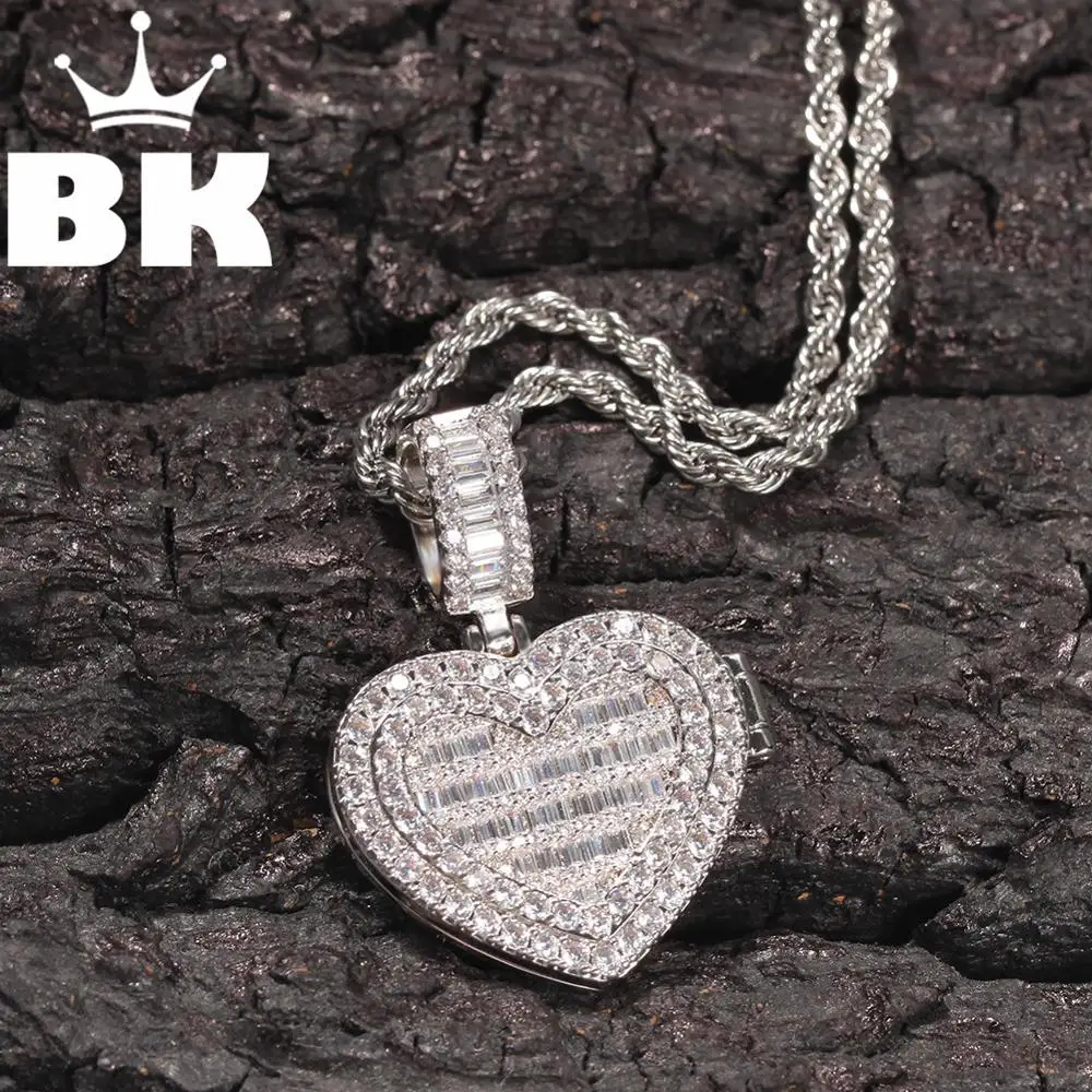 THE BLING KING Round Heart Opened Pendant DIY Photo Hip Hop Full Iced Out Cubic Zirconia Goldplated CZ Stone