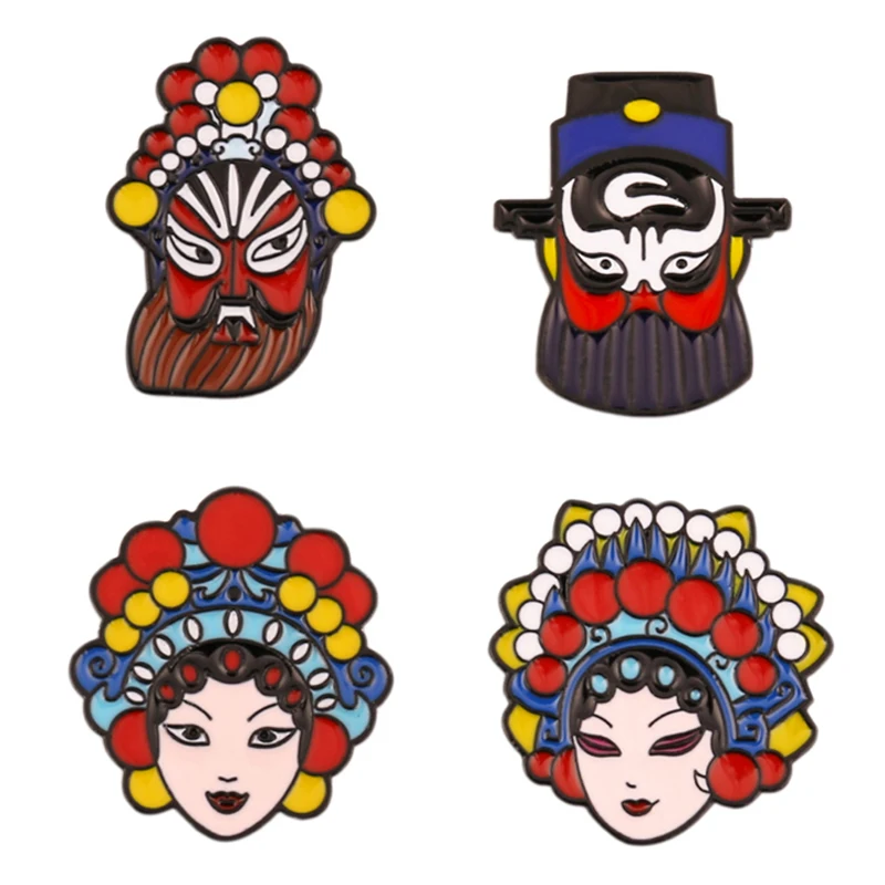 Chinese Culture Pins Traditional Peking Opera Pattern of the Make-up Mask Brooch Retro Fashion Drama Huadan Metal Badge Pin