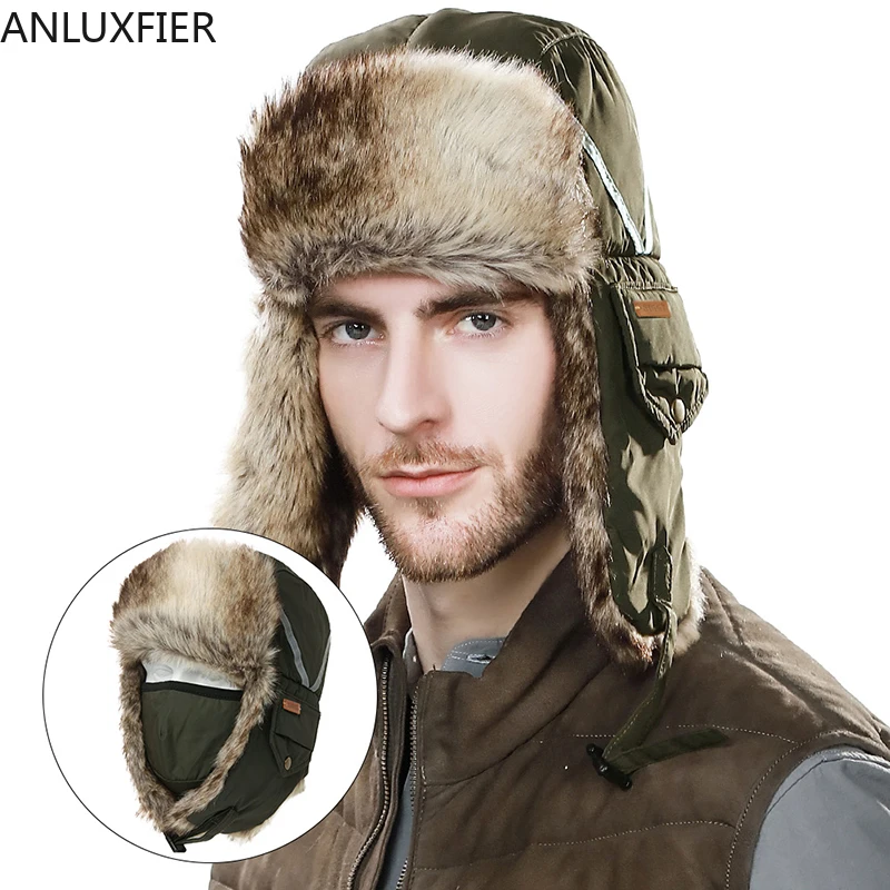 B-8825 Men's Winter Warm Bomber Hat Male Winter Reflex Lei Feng Caps Outdoor Thickening and Warm Riding Ski Cap Mask Hats