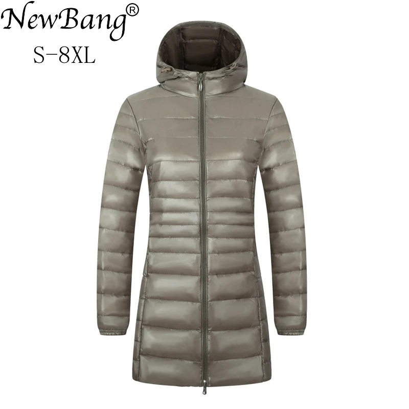 NewBang-Casaco longo ultra leve feminino, casaco leve à prova de vento, quente, tamanho grande, 6XL, 7XL, 8XL, inverno