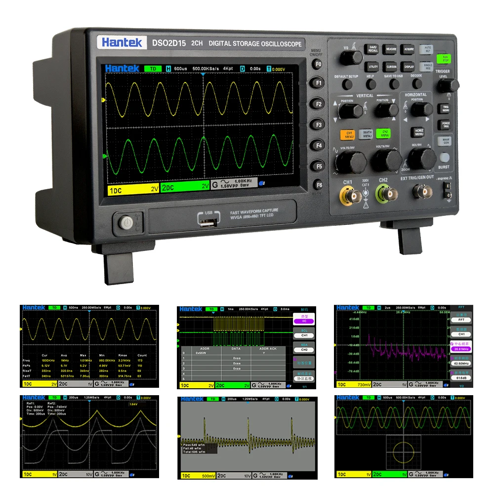 Hantek DSO2C10 DSO2C15 DSO2D10 DSO2D15 Digital Oscilloscope Dual Channel Economical 100MHZ Bandwidth Handheld