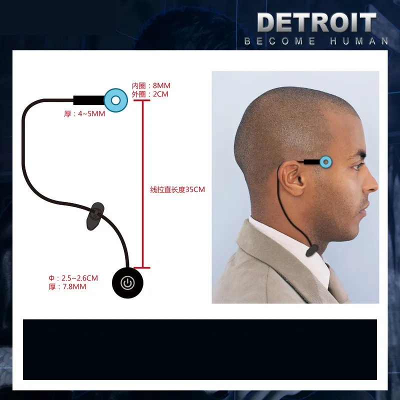 Templo sem fio LED Light para Cosplay, Detroit: Torne-se humano, Kara State, Scouting Lamp, cabeça do círculo, adereços, Connor, RK800