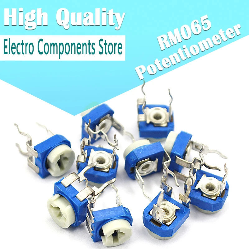 65Pcs RM065 RM-065 100 200 500 1K 2K 5K 10K 20K 50K 100K 200K 500K 1M ohm Trimpot Trimmer Potentiometer Variable Resistor Kit