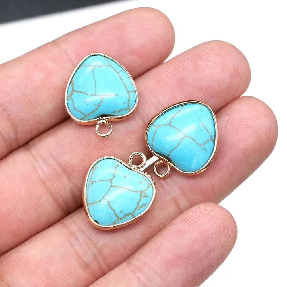 1pcs Natural Stone Heart Shape Blue Turquoises Charm Pendant for Jewelry Making DIY Necklace Bracelet Accessories Size 18x20mm