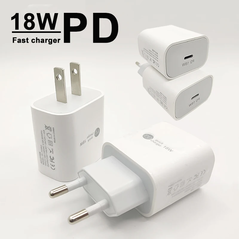 

PD 18W USB-C Power Adapter US EU Plug QC3.0 Charge For iphone 15 14 13 Pro Max Type C fast charger for iPhone 11 Plus X XR 11 XS