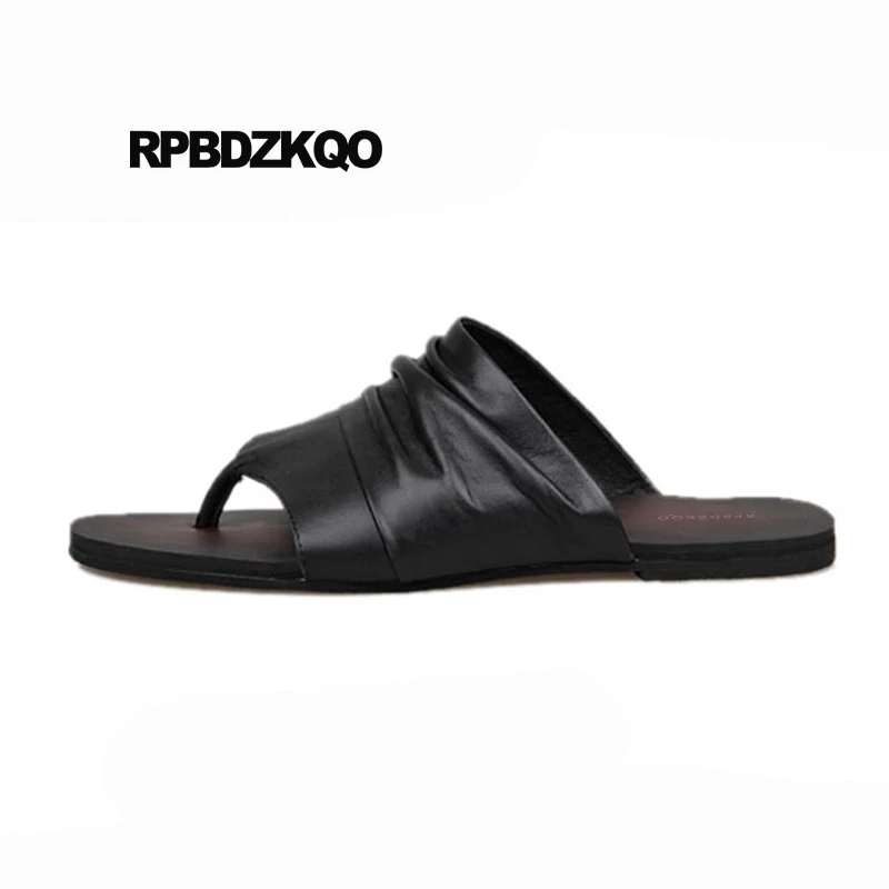 2023 Outdoor Flip Flop Shoes White Designer Men Sandals Genuine Leather Summer Slides Slippers Flat Fashion Slip On Black Strap image 2